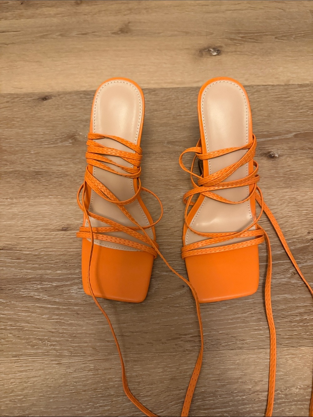 Orange Strappy Lace-Up Women's Sandals